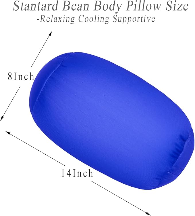 Microbead Body Pillow, Tube Microbead Bolster Bean Smooth Cool Pillow Neck Cervical Roll Pillow for Sleeping 7 x 12Inch Throw Travel Pillow(Sapphire Blue)
