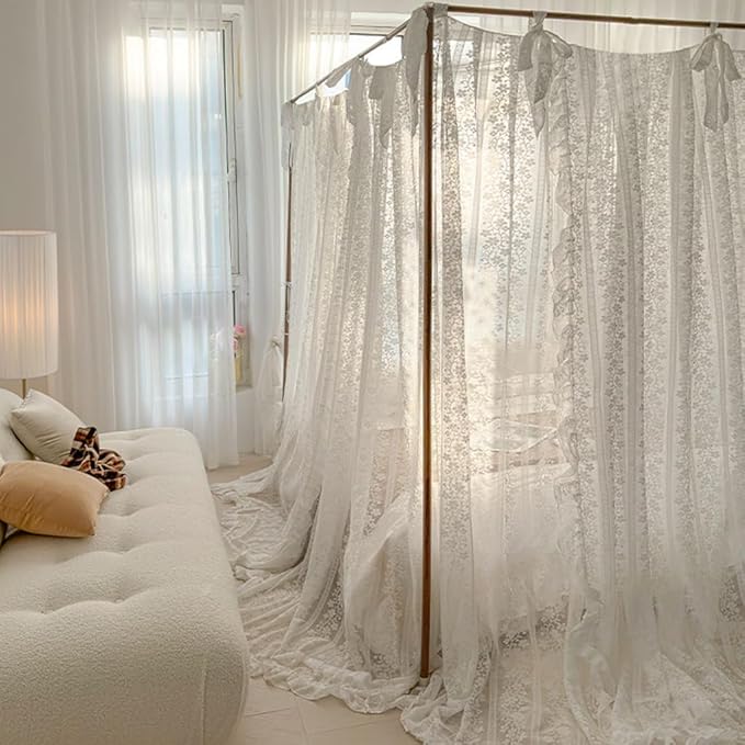 Elegant Princess 4 Corner Post Mosquito Net Romantic for Girls Women Bed Curtain Canopy for Adult Wedding Bedroom Kids Rooms Decoration (Type2-White-Flower, California King)