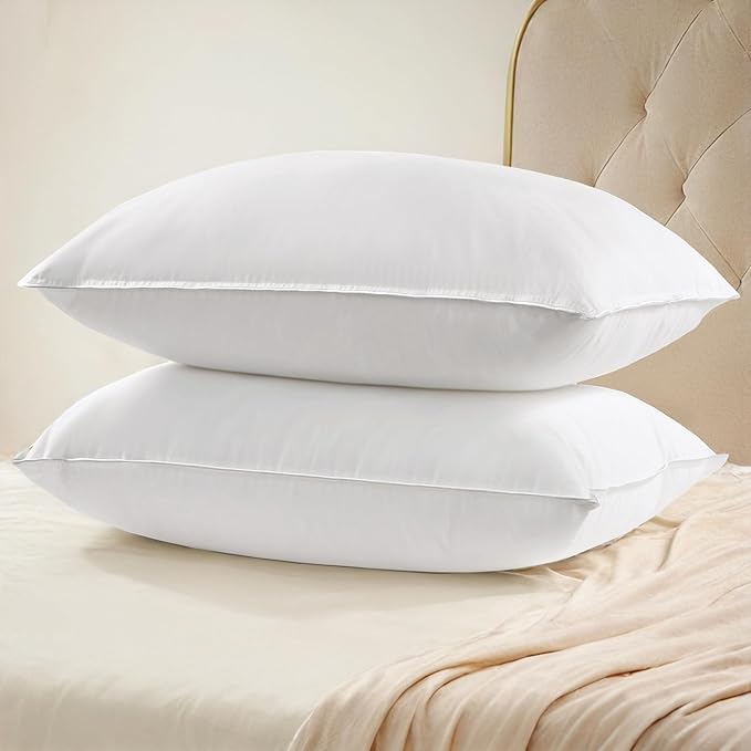 UNIKOME Hotel Collection Luxury Bed Pillows - 100% Cotton Standard Size Set of 2 Down Alternative Pillow Bedding Ultra Soft & Fluffy Pillow for Back, Stomach or Side Sleepers