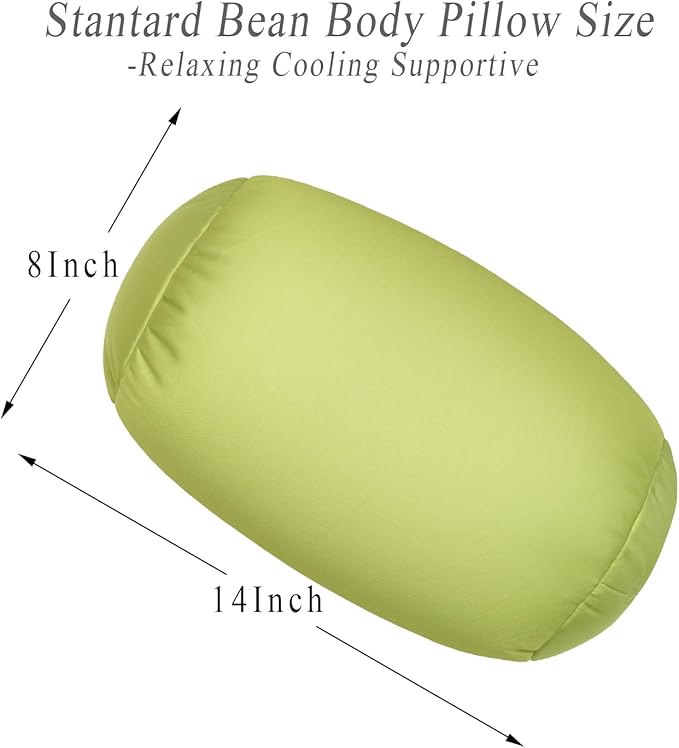 Microbead Body Pillow, Tube Microbead Bolster Bean Smooth Cool Pillow Neck Cervical Roll Pillow for Sleeping 7 x 12Inch Throw Travel Pillow (Olive Green)