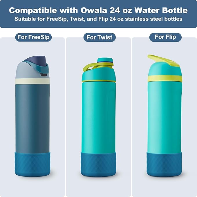 2PCS Silicone Water Bottle Boot for Owala 24oz 32oz 40oz, Anti-Slip Protective Sleeve Bottom Bumper Protector for FreeSip, Twist, and Flip Stainless Steel Water Bottles