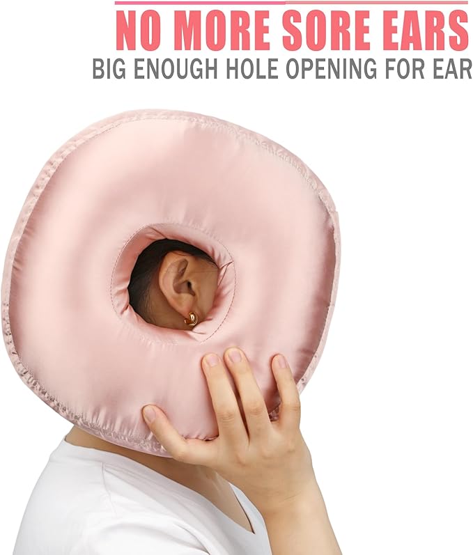 Satin Ear Piercing Pillow Removable Cover Luxury Cnh Pillow with Ear Holes for Ear Pain Side Sleepers Washable Large Donut Pillows Head Neck Support Coral