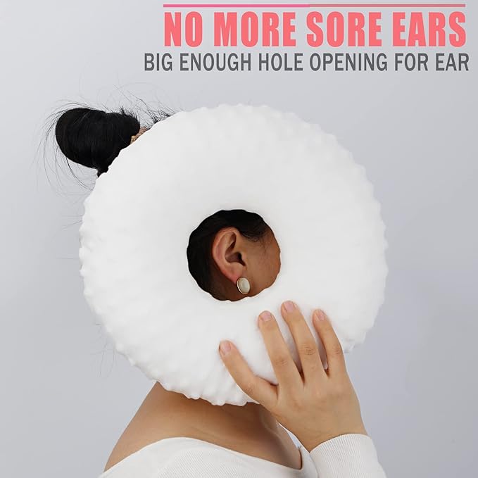 Ear Hole Piercing Pillows for Ear Pain Side Sleeping CNH Pillow Pressure Sore Pain Relief Ear Guard Protector Lifesaver Tinnitus Support Neck Head, Minky Dot White