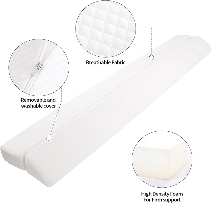 MABOZOO Pillow Wedge for Headboard Gap,Bed Gap Filler Full Size,Foldable Bed Wedge Pillow for Headboard,White Bed Wedge Gap Filler,Foam Mattress Gap Filler,54"x6"x6"