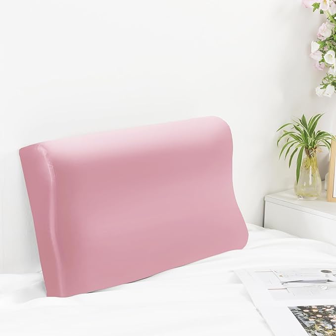 HOMBYS Satin Pillow Case for Contoured Support Pillow (DO NOT Include Pillow) -Zippered Pillow Cover for Neck Pillow for Cervical 1 Pack-Silky, Smooth and Breathable, Queen Size