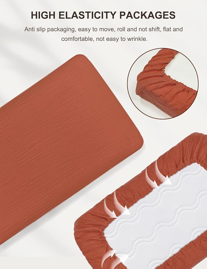 28" x 52" Rust Muslin Crib Sheets, 100% Cotton Baby Crib Sheet Neutral, Fitted Crib Mattress Sheets for Boy, Girl (46C-04)