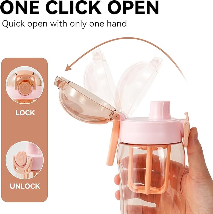 28oz Water Bottle with Fruit Infuser Strainer, BPA-Free Sports Water Bottle, One-Click Clear Water Bottle with Safety Lock for Office, Gym, Outdoors, Pink