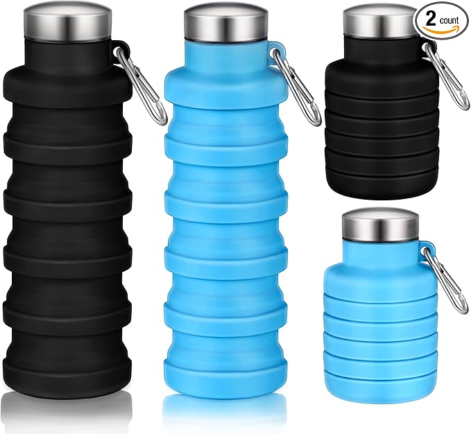 17oz Collapsible Water Bottles for Travel 500ml Reusable Foldable Silicone Water Bottle with Portable Buckle Silicone for Camping Hiking Sport