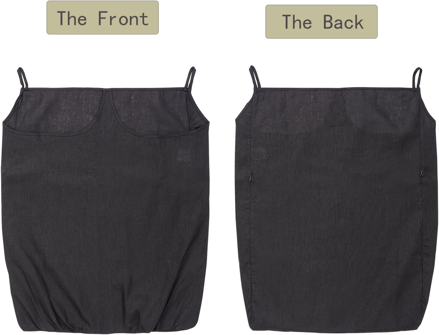 100% Pure Linen Dual Hanging Laundry Bag with 2 Deep Pocket and 2 Side Zipper 20x27in, Over The Door Laundry Hamper Space Saving Hampers for Dirty Clothes Home Travel, Black