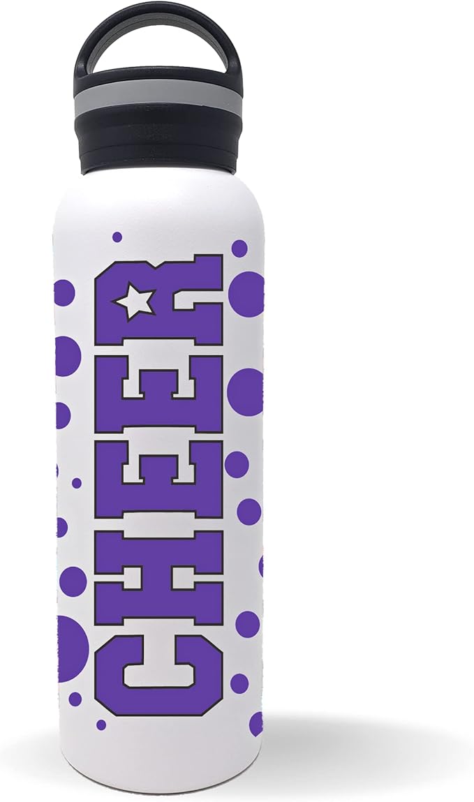 25 oz. Cheer Dance & Gymnastics Stainless Steel Water Bottle - Perfect Gifts for Cheerleaders, Dancers, Gymnasts & Coaches (Cheer Purple)