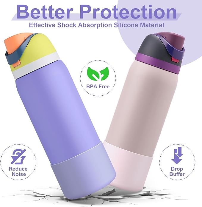 2PCS Silicone Water Bottle Boot for Owala 24oz 32oz 40oz, Anti-Slip Protective Sleeve Bottom Bumper Protector for FreeSip, Twist, and Flip Stainless Steel Water Bottles