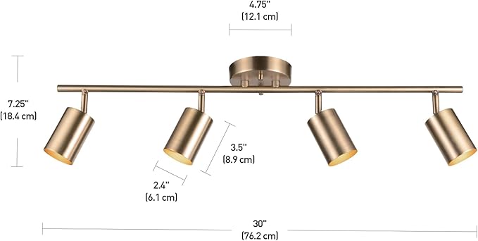 Globe Electric Pratt 4-Light Track Lighting, Matte Brass, Gold