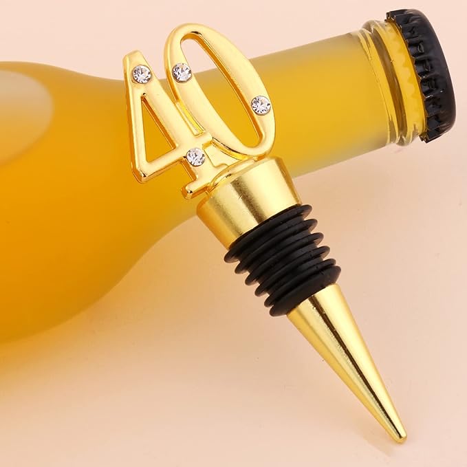 24-Pack 40 Wine Bottle Stopper for 40th Birthday Party Favors Decoration 40 years old Wine Stopper Fun Gift for Wine Lovers (Gold 40th)