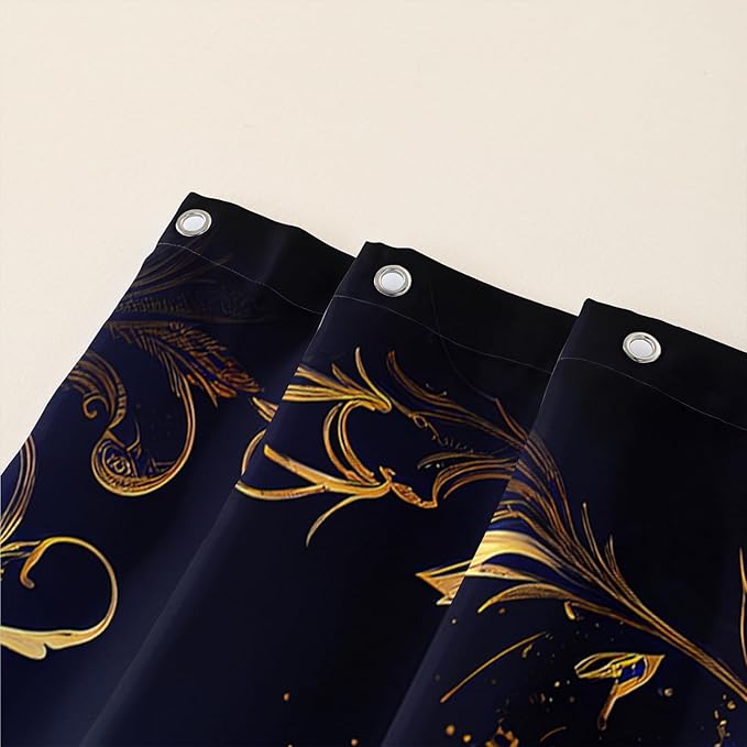 AILONEN Blue Rose Shower Curtain 36"W*72"H for Bathroom,Mystic Blue Gold Flower Glitter Rose Print Bath Curtain,Girls Women Teen Adults Bath Curtain Polyester Waterproof Shower Curtain With 12 Hooks