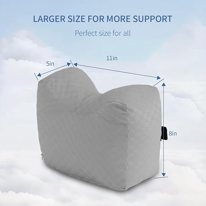 Knee Pillow for Side Sleepers - Leg Support Pillow for Sciatica Relief, Hip and Back Pain Alleviation, Spine Alignment with Adjustable Strap (Grey-Checker)