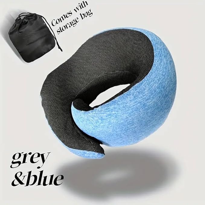 Premium Memory Foam Travel Pillow Set - 360° Adjustable Neck Support, Soft U-Shaped Pillow for Airplane Travel with 3D Eye Masks and Earplugs - Ultimate Comfort for Long Flights (Light Blue)