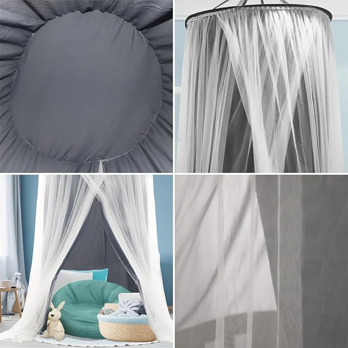40"x 106" Bed Canopy for Girls & Adults, Double Layer Princess Round Dome Bed Curtain Canopy Drapes, Dreamy Mosquito Net Reading Nook, Bedroom Decoration (Gray)