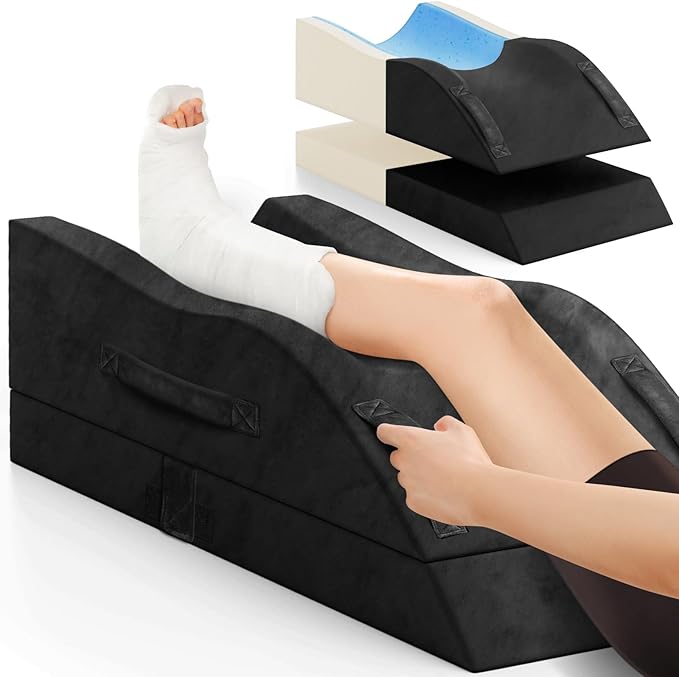 Leg Elevation Pillows, Wedge Pillow for After Surgery Or Rest, Memory Foam Leg Support Adjustable, Back Knee Hip Ankles Pain Relief, Knee Pillow for Sleeping Blood Circulation Black