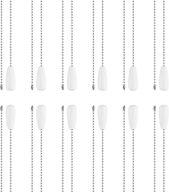 12Pcs White Ceiling Fan Pull Chain,Fan Pull Chain Extension,Pull Chain Extension,Ceiling Fan Pull Chain Extender,Pull Chain Light Fixture,Fan Chains Extensions,Pull Chains for Ceiling Fans and Lights