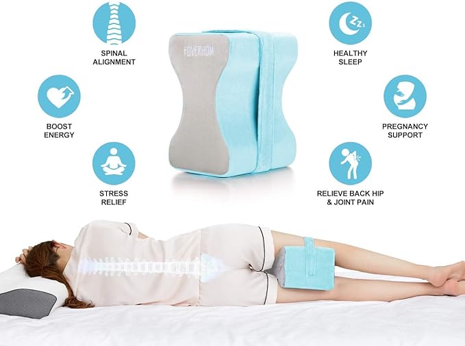 foverhom Memory Foam Knee Pillow,Orthopedic Leg Pillow for Sciatica Relief,Back Pain, Pregnancy, Leg Pain, Hip Pain and Sciatica Relief,Blue