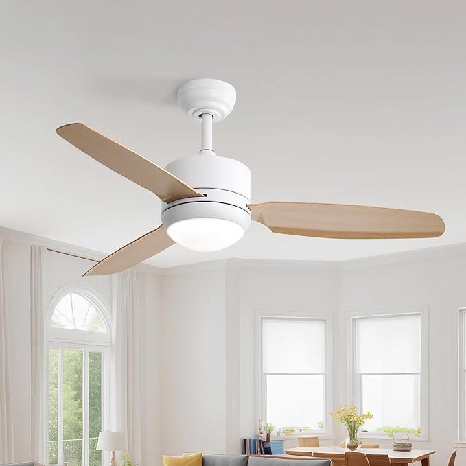 CACI Mall 46 inch Ceiling Fans with Lights and Remote, FUSH Mount Low Profile Ceiling Fan, Modern,3 Blade,6 Speed DC Motor,Quiet,Small Ceiling Fan for Bedroom Indoor/Outdoor Use