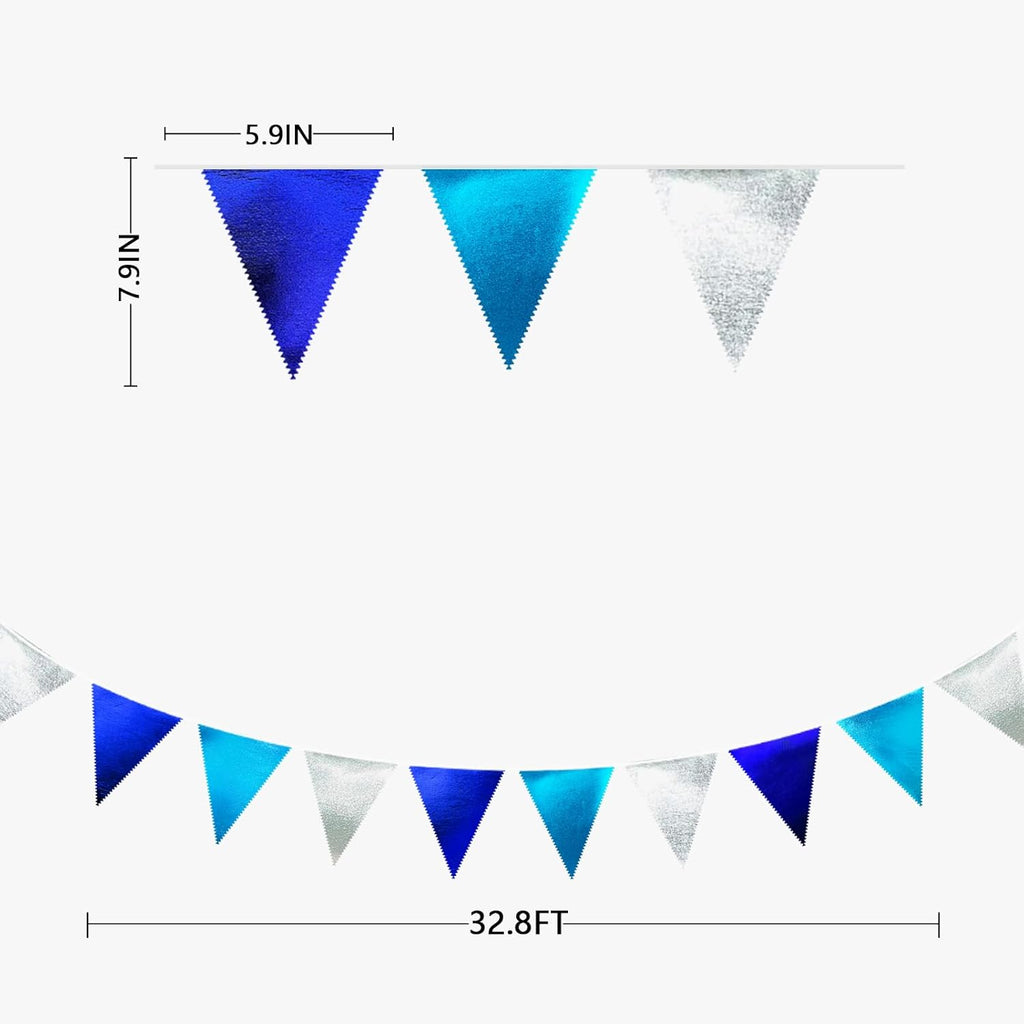 Navy Blue Silver Party Decorations Metallic Fabric Triangle Pennant Banner Flag Bunting Garland for Graduation Birthday Retirement Wedding Bachelorette Nautical Ahoy Achor Outdoor Party Supplies