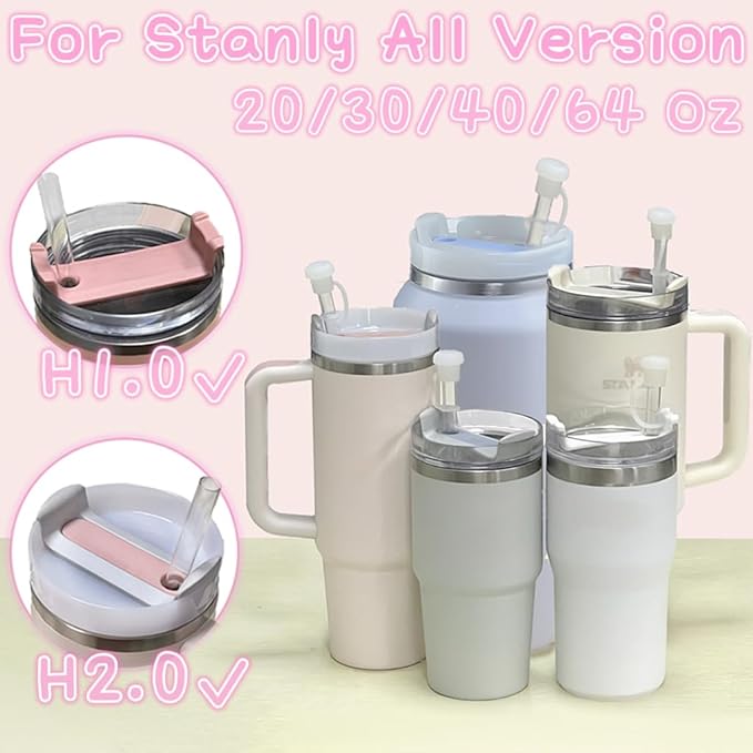 2 Set Spill Stopper for Stanley Cup 40oz/30oz/20oz/64oz, Leak Proof Accessories for Tumbler Quencher H2.0 & 1.0, Anti Leak Straw Cover Kit for Stanley