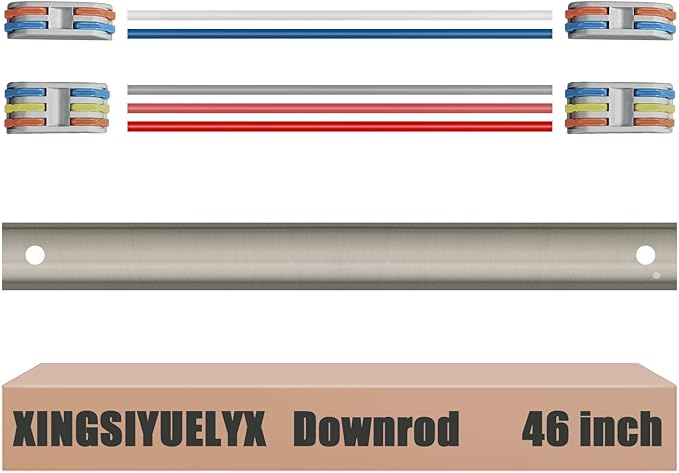 46" Ceiling Fan Downrod, 【1 Outside Diameter】 Brushed Nickel Extended Downrod, including 4 Wire Connectors and 5 Extension Wires (No Threads)