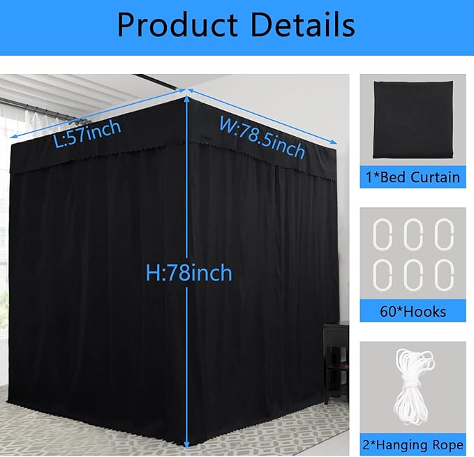 Black Canopy Bed Curtains - 4 Corner Post Bed Curtains Canopy Full Bed Canopy Curtains for Adults Girls Bedroom Decoration(Black, Full)