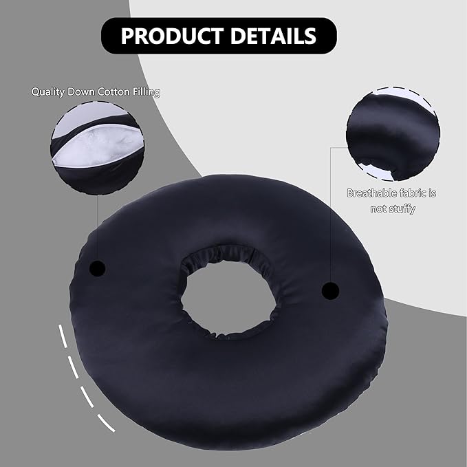 Ear Piercing Pillow for Side Sleepers - CNH Pillow with Ear Hole for Pain Relief, Pressure Sores & Inflammation - Donut Earring Pillow for Sleeping, Headphones & Tinnitus Support (Black)