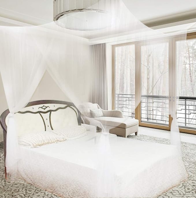 Mosquito Net Bed Canopy,4 Corner Post Curtains Bed Canopy Elegant Mosquito Net Set,Screen Netting Canopy Curtains,4 Corner Post Bed Canopy Mosquito Net Full Queen King Size Bedding(White)