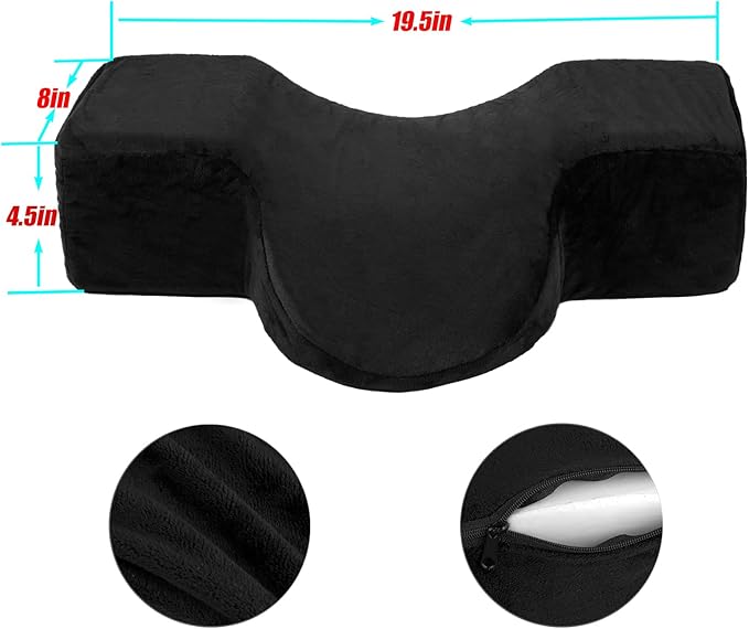Salon Eyelash Extension Neck Pillow Memory Foam Lash Pillow with Neck and Back Support,Ergonomic lash Bed Pillow with Velvet Pillowcase Beauty Lash Pillow for Lash Extensions（Black）