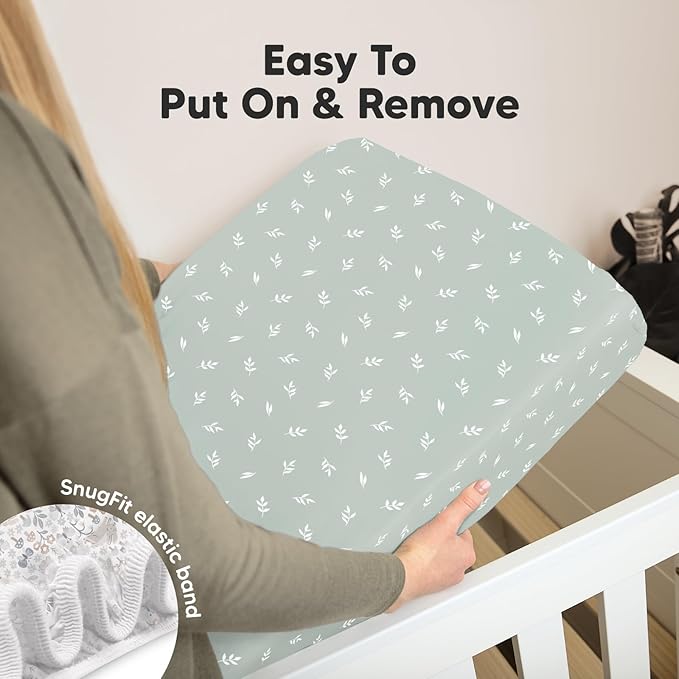 2-Pack Mini Crib Sheets Fitted, Pack and Play Sheets - Organic Cotton Pack N Play Sheets for Pack and Play Mattress, Playard Baby Crib Sheets, Jersey Crib Sheets Neutral for Boys, Girls (Prairie)