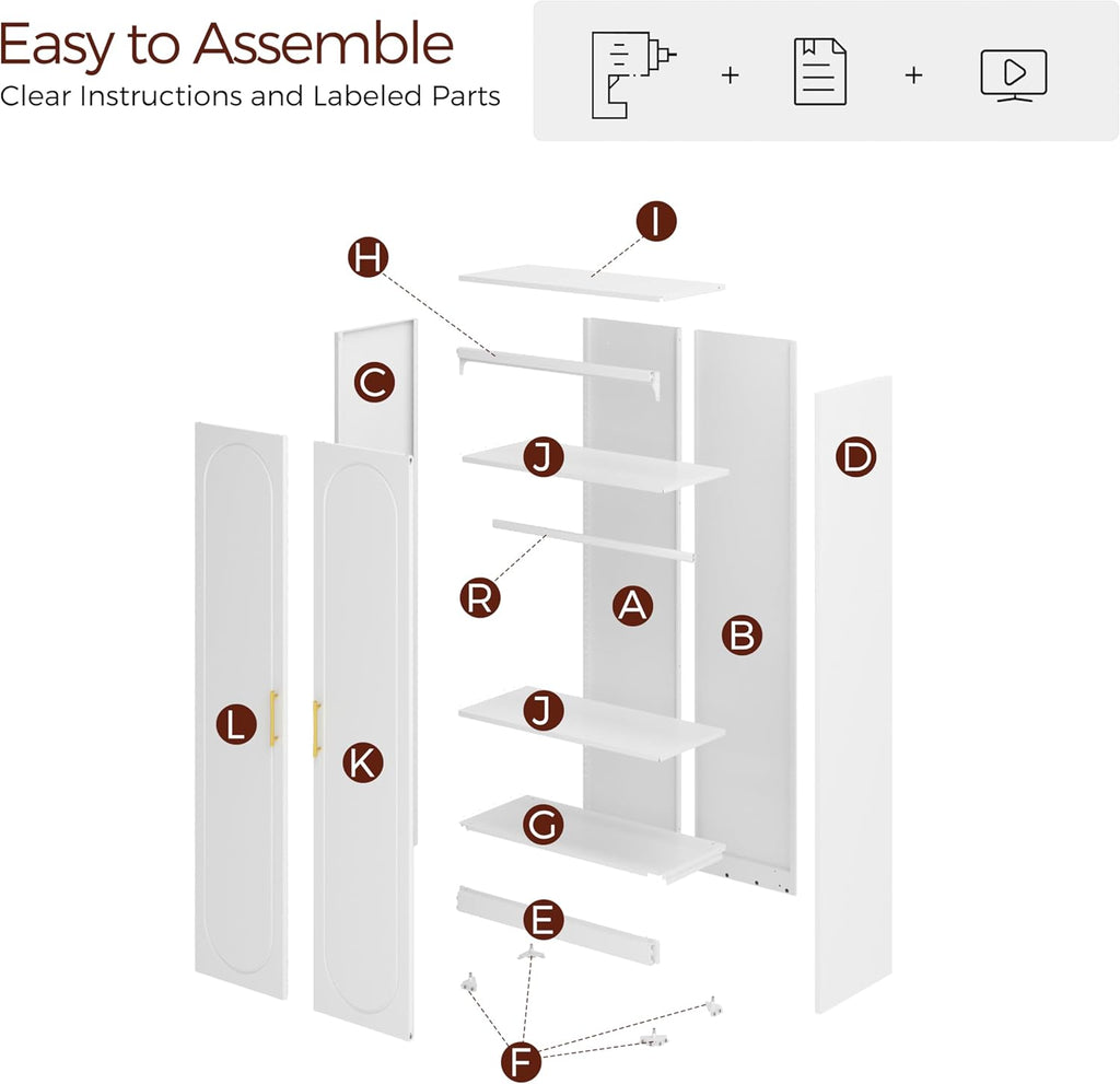71" White Wardrobe Closet with 2 Doors, Metal Armoire Wardrobe Cabinet with Hanging Rod and Adjustable Shelves, Clothing Storage Cabinets for Bedroom, Laundry Room, Home Office