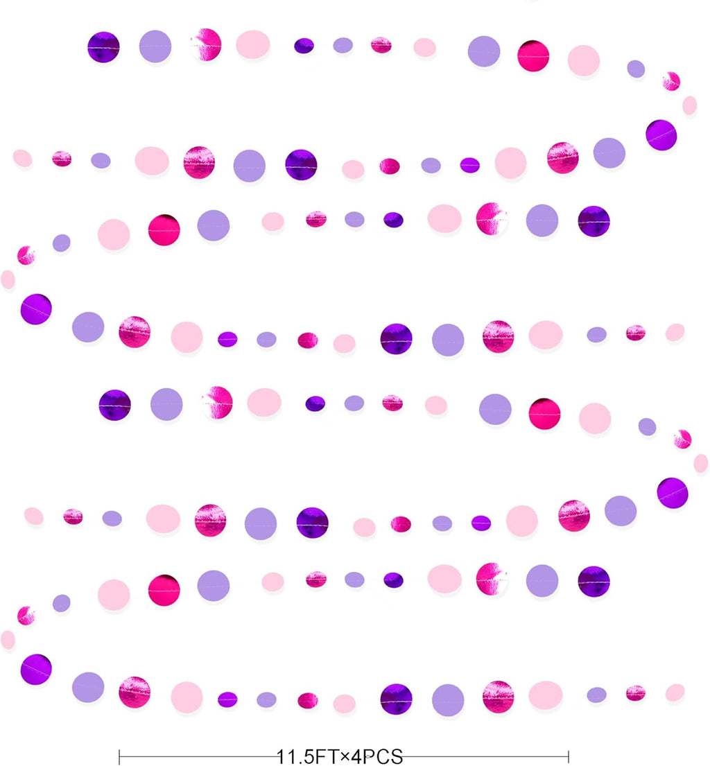 Pink and Purple Party Decorations Circle Dots Garland Hot Pink Lavender Hanging Polka Dot Streamer for Girls Birthday Baby Shower Bridal Shower Wedding Bachelorette Anniversary Party Supplies