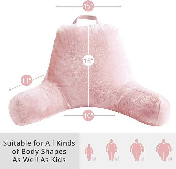 Sasttie Reading Pillow for Sitting in Bed Adult, Velvet Back Pillow for Bed Sitting Up, Backrest Back Support Chair Pillow, College Dorm Essentials for Girls and Boys, Pink