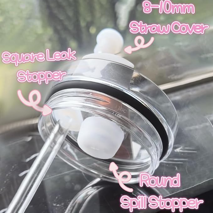 2 Set Spill Stopper for Stanley Cup 40oz/30oz/20oz/64oz, Leak Proof Accessories for Tumbler Quencher H2.0 & 1.0, Anti Leak Straw Cover Kit for Stanley