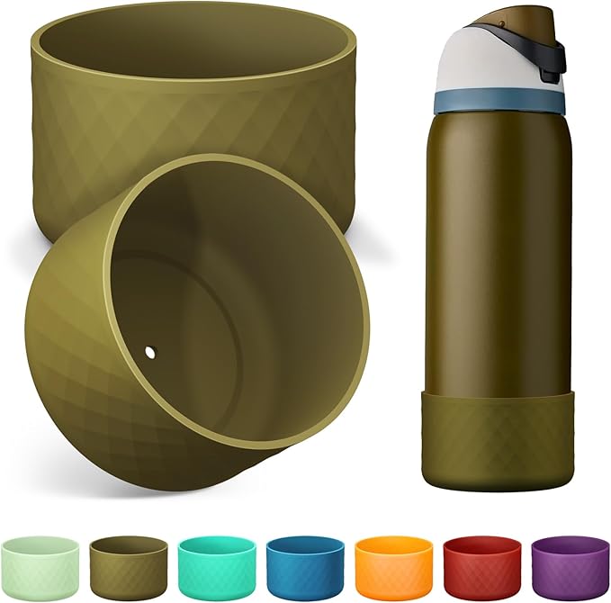 2PCS Silicone Water Bottle Boot for Owala 24oz 32oz 40oz, Anti-Slip Protective Sleeve Bottom Bumper Protector for FreeSip, Twist, and Flip Stainless Steel Water Bottles