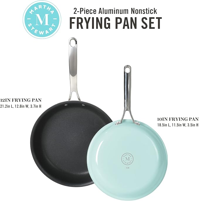 MARTHA STEWART Lockton 2 Piece 10" & 12" Heavy Gauge Aluminum Premium Nonstick Fry Pan Set - Martha Blue, Fry Pan Set (10" & 12")
