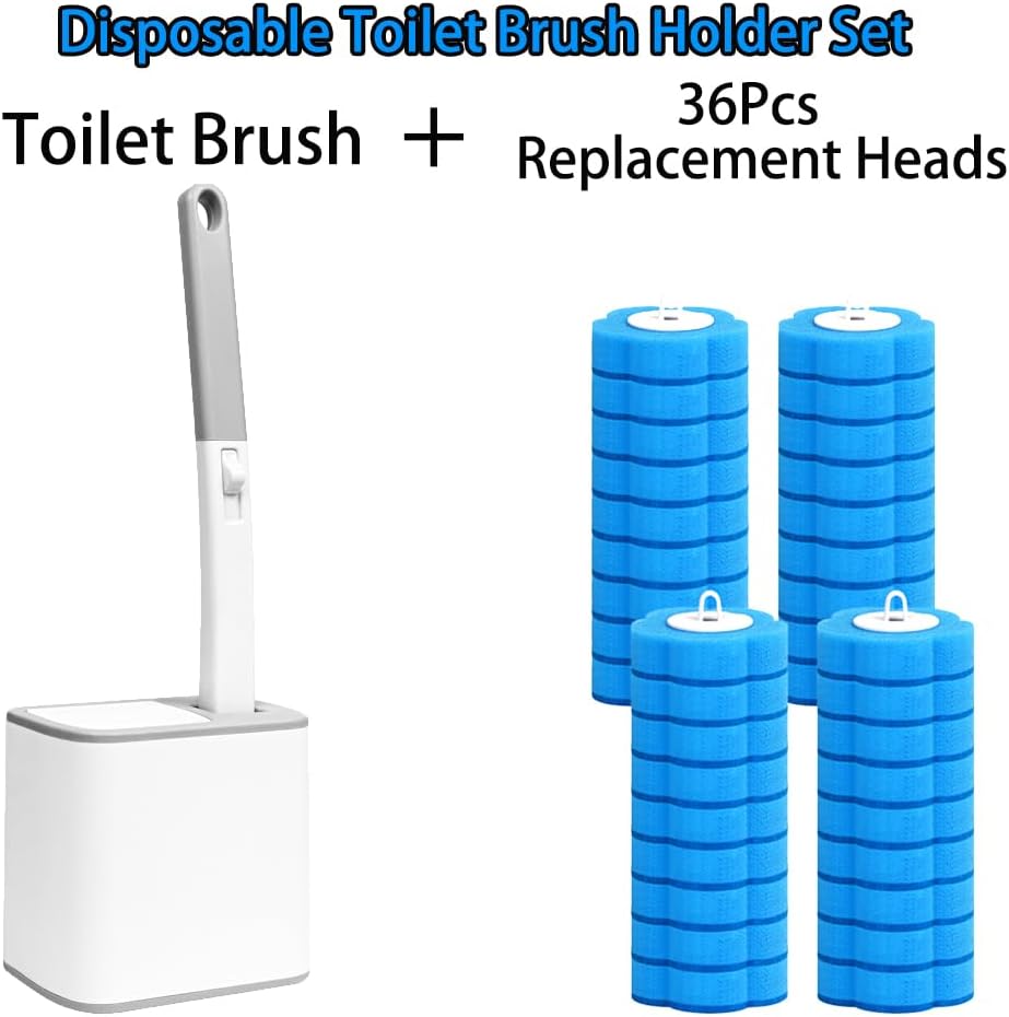 Disposable Toilet Brush with Holder, Disposable Toilet Cleaning System with 36 Refills, Toilet Wand Kit for Bathroom Toilet Cleaning (Disposable Toilet Brush)