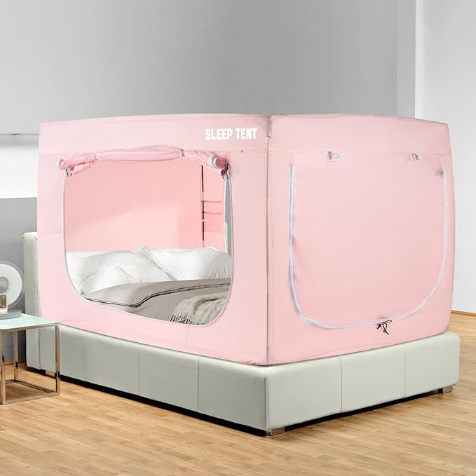 Bed Tent Queen Bed Canopy Dream Tents for Indoor Portable Blackout Tents Privacy Space Warm Breathable Sleeping Tents for Kids and Adult(Pink,Mattress Not Included) Reducing Light