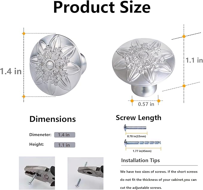 Cabinet Knobs 16 Pack,Brushed Nickel Zinc Alloy,1-2/5'' Round Knobs Handles for Cabinets and Drawers,Included Screws