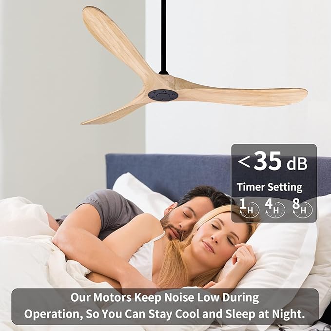 Bigzone 60" Outdoor Ceiling Fan No Light, DC Motor Quiet Energy Saving,3 Balsa Wood Blades, Wood Ceiling Fan With Remote Control,Reversible Blades