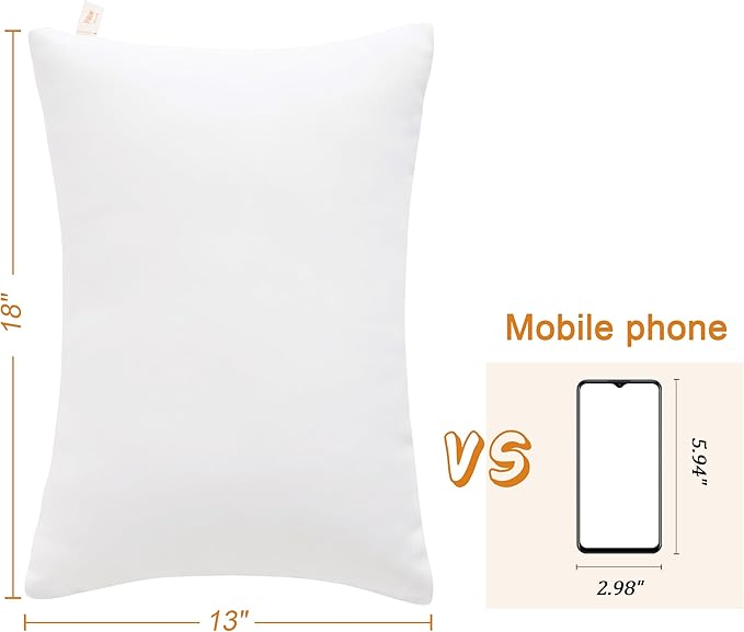 BEDSUM 2 Pack Pillows, 13"x18" Microfiber Pillows for Travel, Pets, Soft and Machine Washable Small Pillows for Neck, Wrist, and Knee Comfort, White