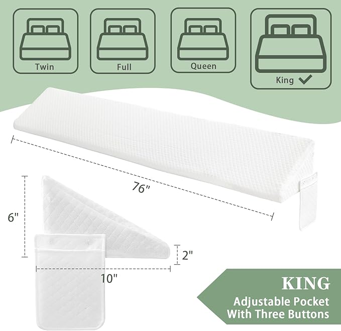 King Size Bed Wedge Pillow - for Headboard Gap/Headboard Pillow/Mattress Wedge /Bed Gap Filler (76"x10"x6") - Bloster Triangle Pillow for Sleeping To Fill Gap (0-8") Between Headboard and Mattress