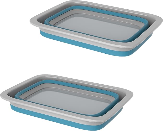 Set of 2 Multipurpose Wash Bins – 10-Liter Basins for Camping, Parties, or Cleaning – Collapsible Bucket Set by Wakeman (Blue)