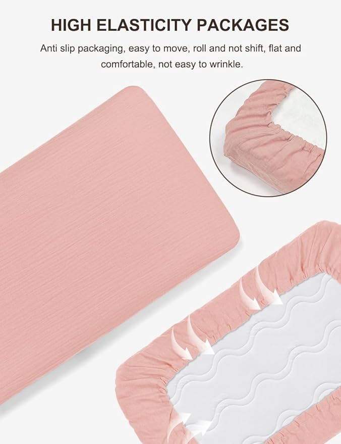 28" x 52" Fitted Crib Sheet for Girl, Pink Muslin Baby Crib Sheets for Standard Crib Mattress, Soft and Breathable Neutral Cotton Crib Sheets (46C-01)