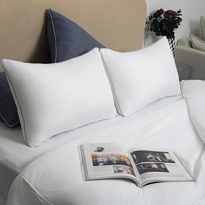 Pillows for Sleeping 4 Pack Bed Pillow Set of 4 for Side Back and Stomach Sleepers Down Alternative Filling Luxury Soft (Grey-White, Standard(4 Pack))