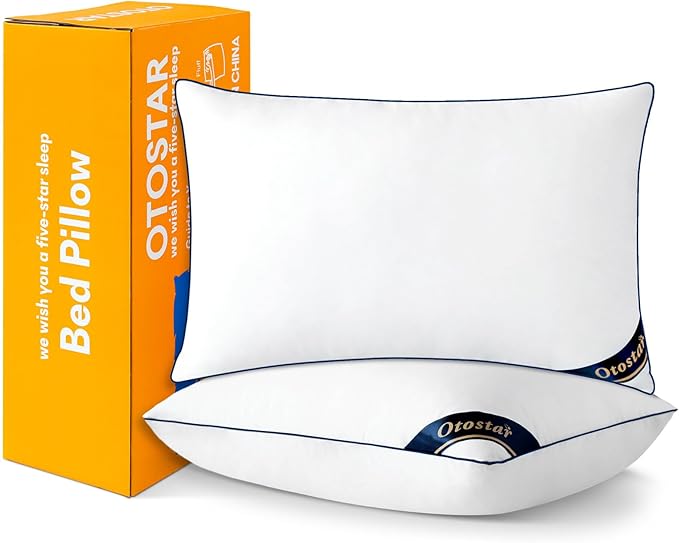 OTOSTAR Bed Pillows for Sleeping 2 Pack King Size Cooling Pillows Luxury Sleeping Pillow 3D Microfiber Filling Breathable Cover Soft Hotel Collection Pillows for Back Side or Stomach Sleepers
