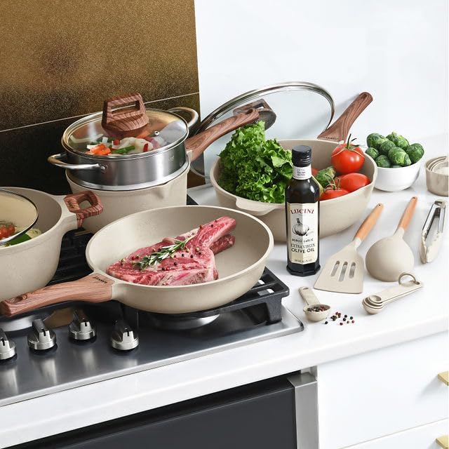 Bakken-Swiss 14-Piece Kitchen Cookware Set – Granite Non-Stick – Eco-Friendly – for All Stoves & Oven-Safe